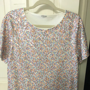 J CREW: Multi-Colored, Sequined T-Shirt, L